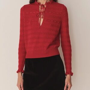 Doen cordelie top tie ruffle lace red sweater